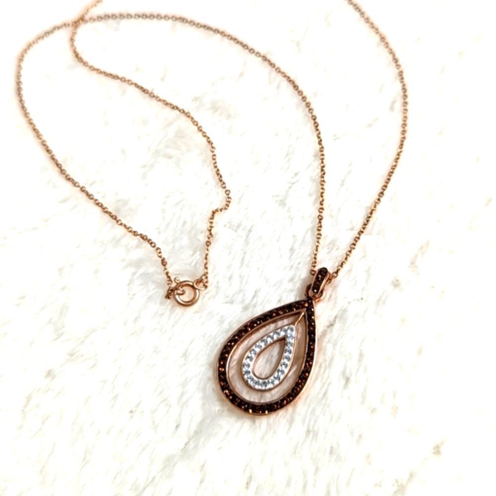 NWT Rose Gold Plated over Sterling Silver Swarovski Crystal Teardrop Necklace - Picture 12 of 15